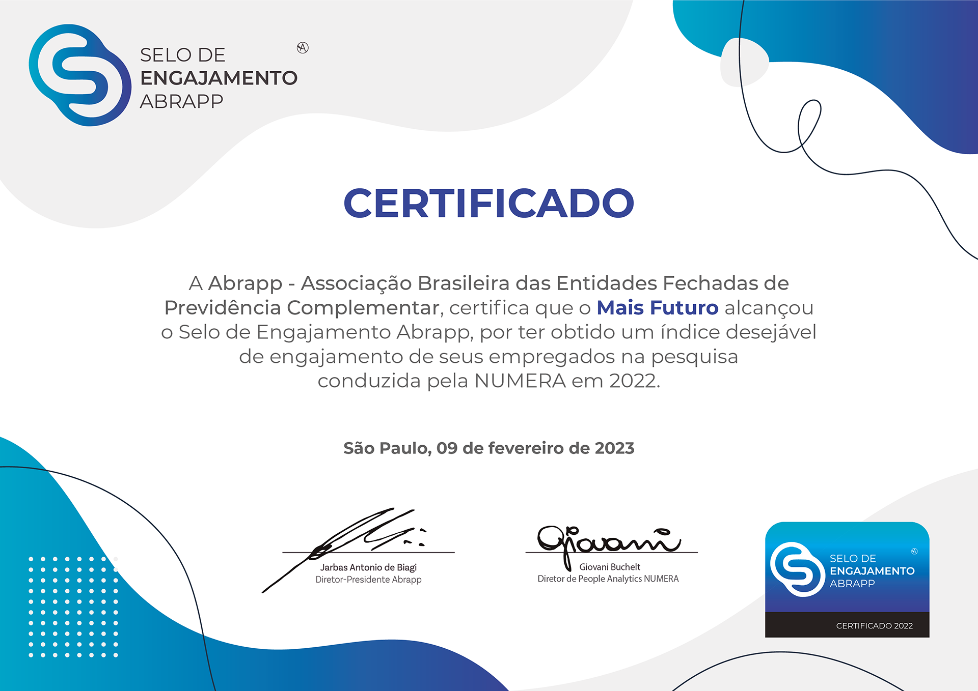 Certificado Abrapp - Mais Futuro