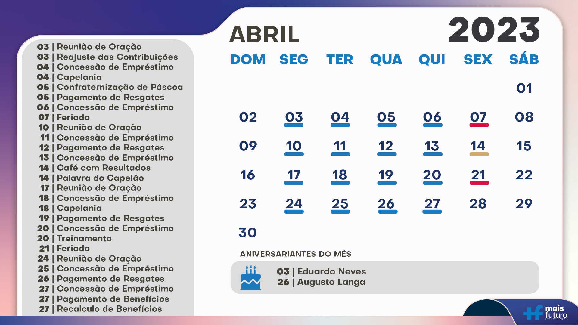 Calendário Abril 2023